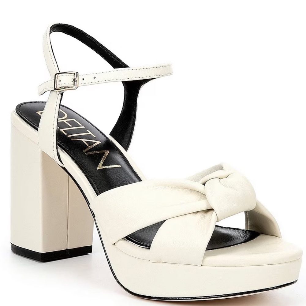 Deltan Stella Platform Leather Ankle Strap Dress Sandals Bridal Heels